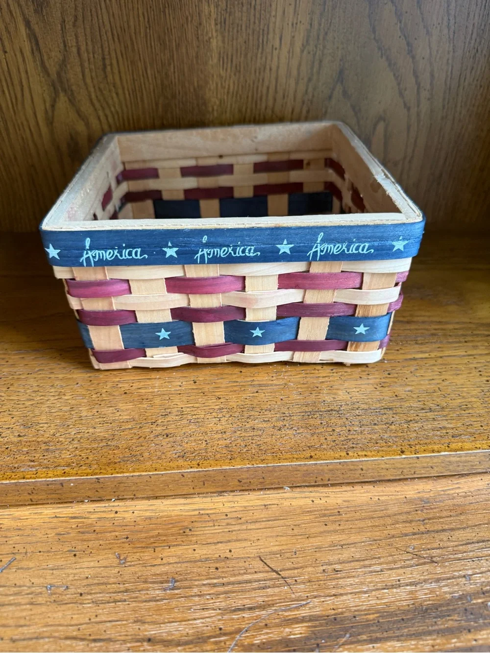 Patriotic Woven Wood Basket - Blue, Red & Natural